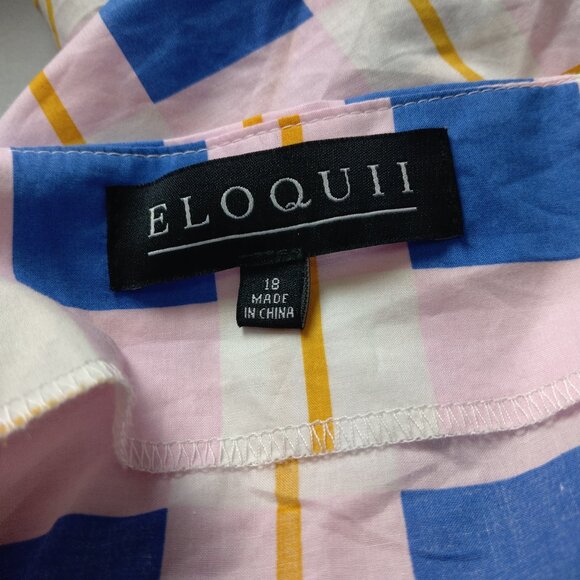 ELOQUII Women's Size 18 Short Puff Flutter Sleeve Pullover Blouse Geometric NEW - Picture 2 of 8